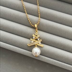 Gold-Plated Christmas Tree Pendant Necklace with Pearls| gold pendant necklace